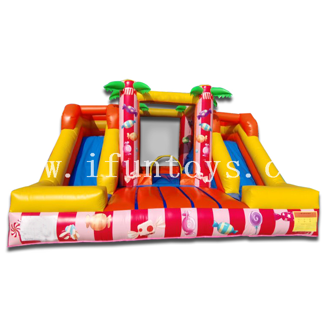 Candy Theme Double Lanes Slide Inflatable Jumper House / Bouncer Slide Combo for Sale