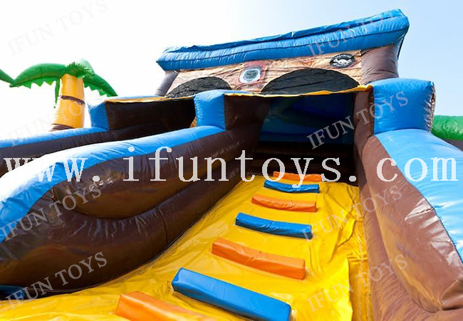 Commercial Pirate House Bounce House Water Slide Combo Inflatable Jumping House Double Lanes Waterslide with Pool for Sales