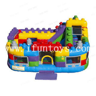 Cheap party inflatable Lego bouncy castle combo Building Block bounce house with slide for sale
