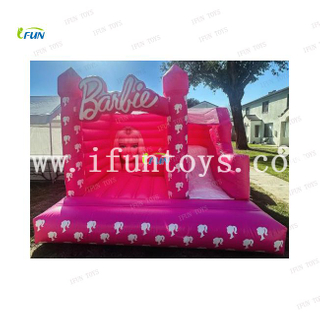 Pink kids inflatable jumper bouncy jumping castle whth slide / barbie bounce house bouncer for Girls party