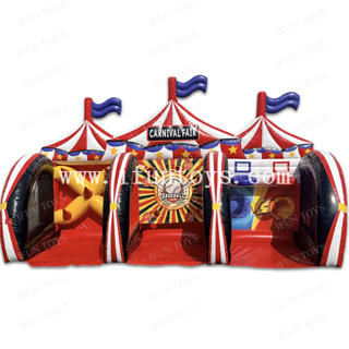 Party Rental Equipment Inflatable Carnival Game Ring Toss Speed Pitch and Basketball Axe Throwing Frisbee Toss Knock Me Out