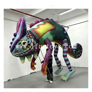 Professional Handheld Inflatable Lizard Puppet with 3 Operating Poles Giant Moving Chameleon Parade Balloon Advertising Mascot
