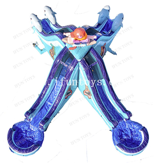 TIKI Tovi X-Treme Dual Lane Slide Tropical Themed Inflatable Water Slide with Pool for Summer Water Play Equipment