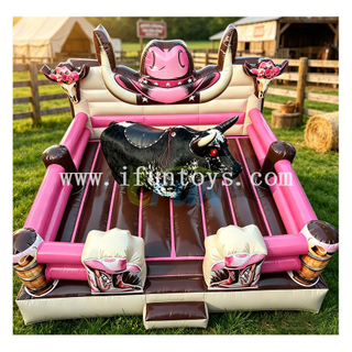 Pink Inflatable Mechanical Bull Rodeo Mat Outdoor Inflatable Cowboy Cowgirl Mechanical Bull Ride For Party Rental Business