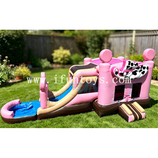 Pink Western Cowgirl Inflatable Bounce House Slide Combo With Detachable Water Pool PVC Tarpaulin Inflatable Bouncer For Party Rental