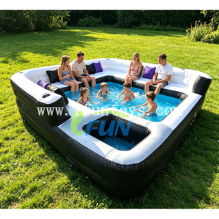 Heavy Duty PVC Inflatable Sofa Pool with Built-in Drink Cooler Lounge Chairs Air Sealed Pillows Commercial Giant Inflatable Lounge Pool for Backyard Party