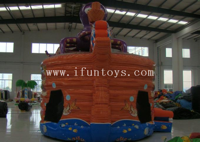 Brown Octopus Inflatable Obstacle Course Ship Inflatable Obstacle With Slide for kids game