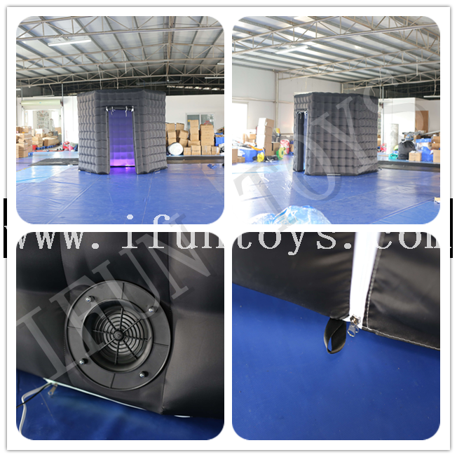 Black Inflatable Hexagonal Photo Booth with LED Light / Inflatable Photo Booth Enclosure for Photography 