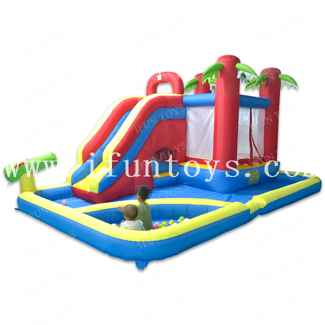 Outdoor Inflatable Kids Water Park Slide Bouncer with Water Pool and Toys Spray Gun / Climbing Wall for Backyard