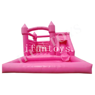 Pink Bounce House Combo with Slide And Ball Pit Jump White Moon Bouncy Castle for Party