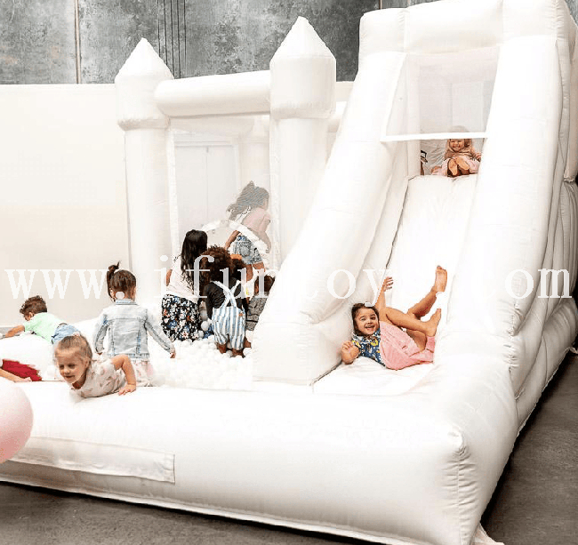 Kids Fun All White Bounce House with Slide and Ball Pit Commercial Grade Inflatable Play Castle for Party Wedding Event