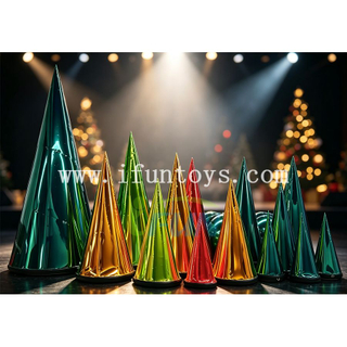 Commercial Shiny Double Layer Reflective PVC Inflatable Mirror Cone Christmas Tree Decor for Stage Wedding Party Event Decoration