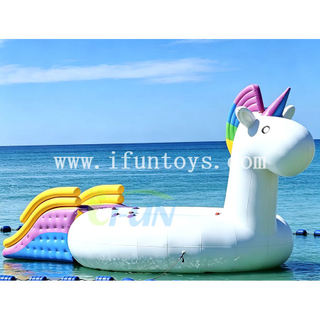 Hot Summer Large Inflatable Unicorn Water Trampoline with Inflatable Slide Combo Floating Aqua Park Equipment for Lake Sea