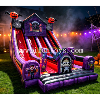 Outdoor Amusement Park Event Rental Halloween Theme Triple Lane Inflatable Castle Slide PVC Inflatable Dry Slide for Children