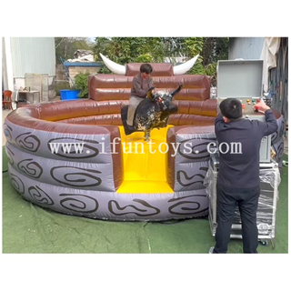 Commercial Real Leather Cowhide Mechanical Bull Ride with Inflatable Mattress Automatic Rodeo Bull Machine for Event Rental