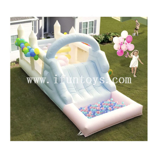 Party Rental PVC Pastel Inflatable Obstacle Course Bounce House With Water Slide Pool / Ball Pit for Children