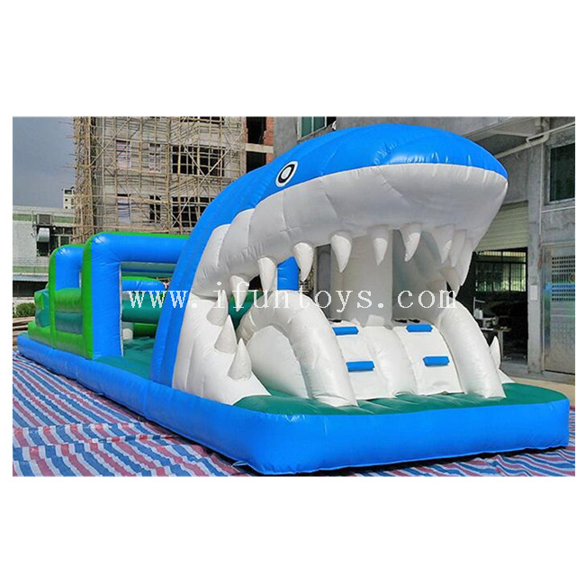 Outdoor Playground Inflatable Shark Obstacles Course/Inflatable Obstacle Running Race / Inflatable Obstacle Challenge Game for Kids