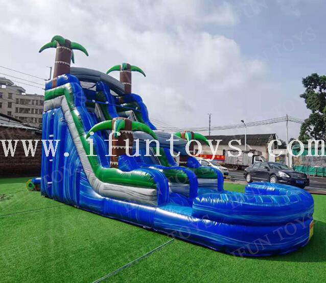 Most Popular Cheap Inflatable Water Slide with Splash Pool Palm Tree Waterslide Bouncer Slide with Swimming Pool for Summer