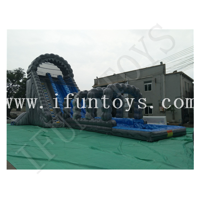 Inflatable Roaring River Water Slide with Pool / 2 Lanes Run N Splash Combo Inflatable Water Slide with Pool for Adults