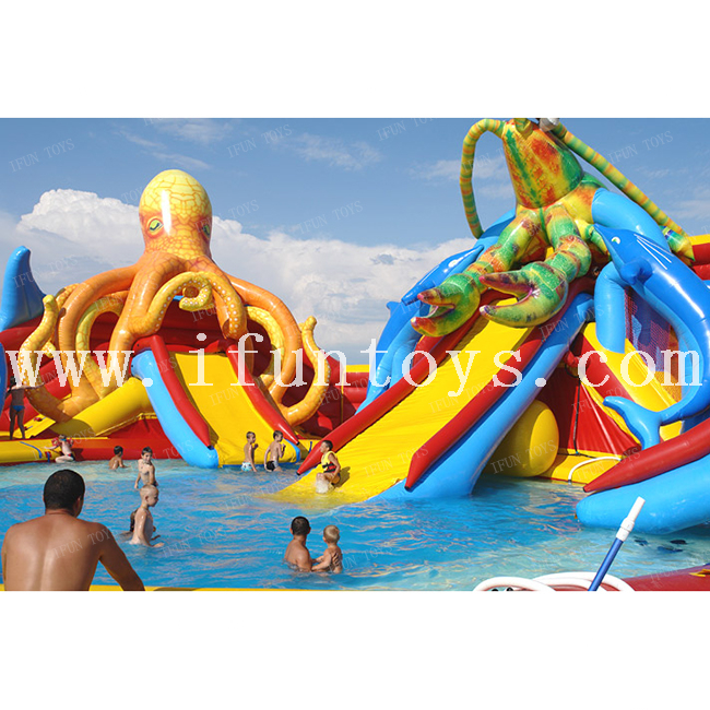 Giant Ocean Octopus inflatable water slide with wading pool inflatable water wonderland water park playground for sale 