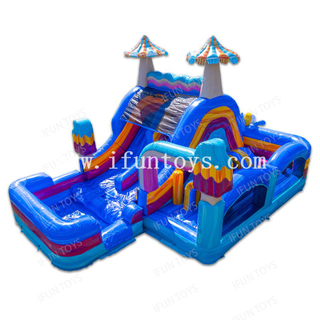 Commercial Pool Party Inflatable Wed Dry Obstacle Inflatable Obstacle Bouncer with Slide and Detachable Pool