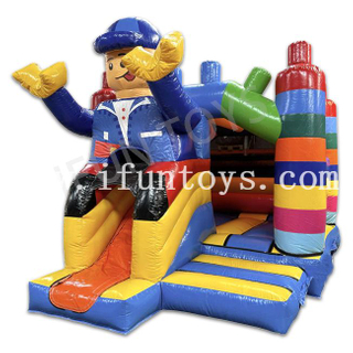 Colorful Building Blocks Bouncer Combo Inflatable Jumping Bouncy Castle Lego Theme Bounce House with Slide For Kids