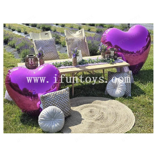 PVC Heart Silver Balloon Inflatable Mirror Disco Ball Giant Outdoor Event Model for Valentine's Day Wedding Christmas