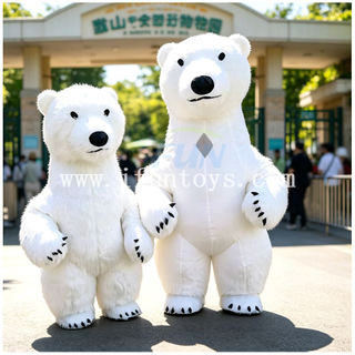 Giant Inflatable Polar Bear Mascot Costume Plush Furry Walking Bear Suit for Winter Parade Christmas Event Party