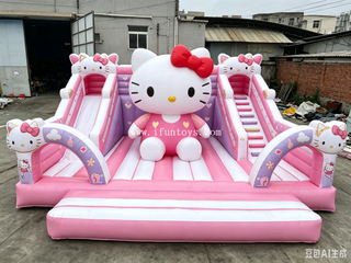 Cartoon Character Hello Kitty Inflatable Slide & Bounce House for Kids-PVC Tarpaulin Easy Setup Outdoor Party Use