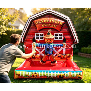 Custom Giant Inflatable Scarecrow Smash Sticky Ball Throwing Game Fall Festival Pumpkin Theme Carnival Inflatable Sports Games for Sale