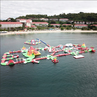 Large entertainment inflatable aqua fun floating water park in the lake / sea for a family summer