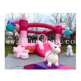 Home Use Cheap Inflatable Pink Bouncer with Small Slide for Toddlers / Inflatable Jumper Castle for Kids' Party