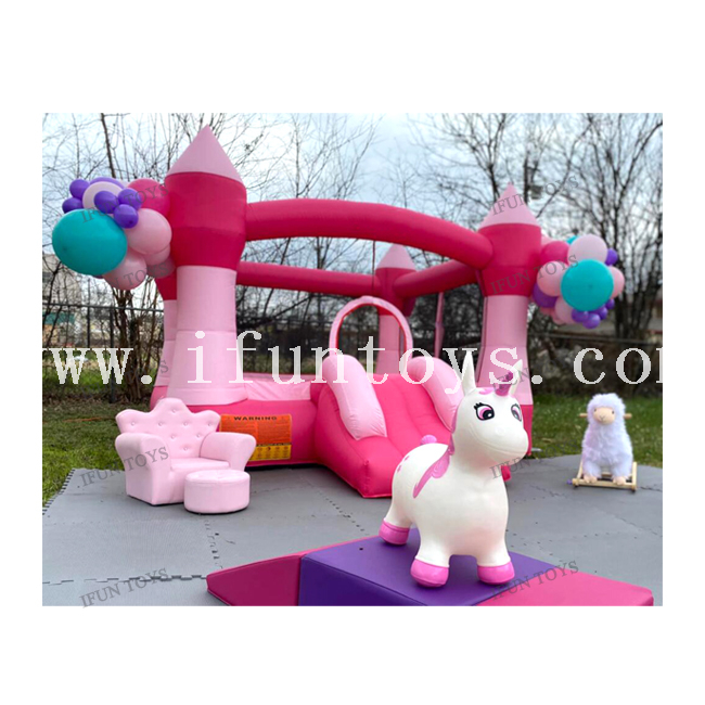 Home Use Cheap Inflatable Pink Bouncer with Small Slide for Toddlers / Inflatable Jumper Castle for Kids' Party