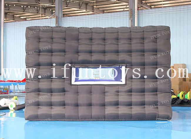Customized Black Inflatable Air Cube Tent Enclosure / Photo Booth Backdrop with LED Light for Event Party