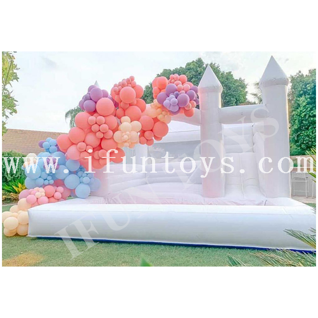 Outdoor Inflatable Wedding Bouncer White Bounce House with Slide and Ball Pit for Kids Birthday Party