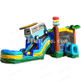 Beach Camper Dual Lane Combo Inflatable Jumping Bouncy Castle with Slide and Pool for Backyard Party