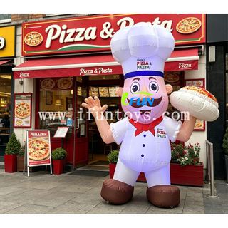 Giant Inflatable Chef Mascot Model with Pizza Cartoon Cook Balloon for Pizzeria Restaurant Outdoor Advertising Promotion