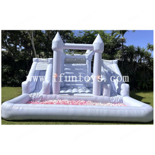 Double Lane Bouncer Combo Pastel Blue Wet Dry Inflatable Jumping Bouncy Castle with Slide and Ocean Ball Pit for Pary / Event
