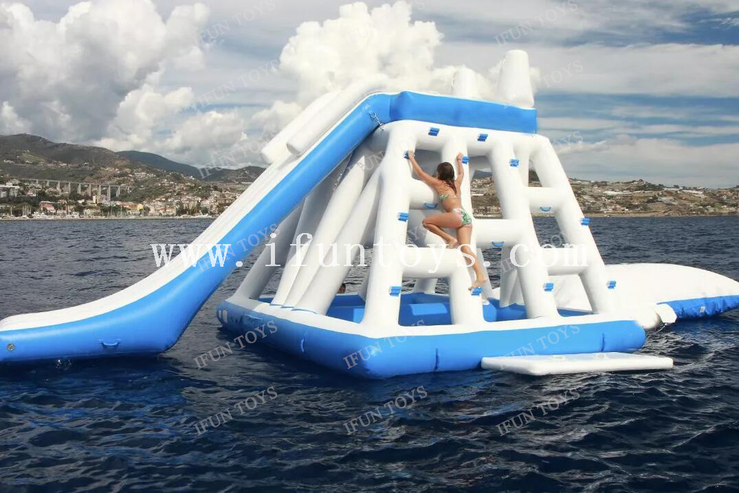 Inflatable Floating Water Playground Climb Tower with Slide And Blob / Jungle Joe Inflatable Slide with Launch Blob for Water Fun