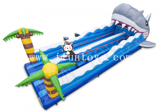 2 Lanes Inflatable Shark Bungee Run Race Challenge Game