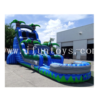 Commercial Backyard Palm Tree Jumping Bouncer Marble Tropical Waterslide Combo Bounce House Inflatable Water Slide with Pool