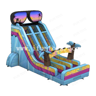 Beach Sunglasses Slide Dual Lane Inflatable Dry Slide Tropical Wet Slide Inflatable Bouncer for Kids and Adults