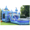 Ocean Blue Dual Lane Combo Inflatable Jumping Bouncer House with Slide and Detachable Pool Basketball Hoop for Backyard Party