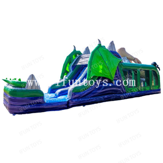 Monster Dragon Wet Dry Obstacle Outdoor Playground Soft Play House Inflatable Bouncer Combo with Slide Obstacle Course Run Race