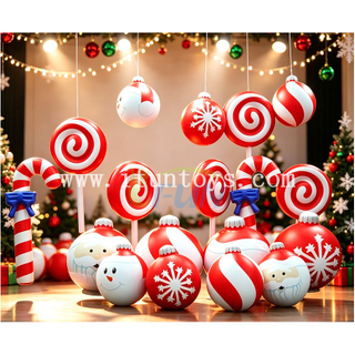 Custom Giant PVC Inflatable Christmas Candy Cane Lollipop Ornament Ball Set for Holiday Mall Stage Ceiling Hanging Decoration