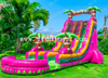 22FT Magenta Dual Lane Slide Plam Tree Tropical Themed Inflatable Double Lane Water Slide with Pool for Backyard Party