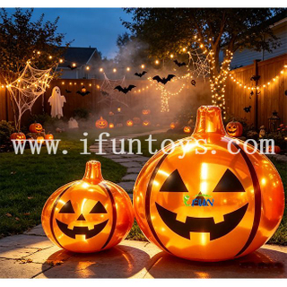 Reusable Orange PVC Shiny Mirror Pumpkin Balloon with UV Printing Inflatable 4-6ft Big Bubble Balloon for Decoration