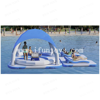 Aqua Party Commercial Inflatable Water Island Tent Water Play Equipment Park Inflatable Water Platform Bar