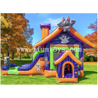 Spooky Halloween Bounce Castle Dual Lane Slide Inflatable Jumping Bouncer with Slide for Holiday