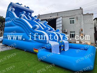 Ocean Blue Dolphin Themed Inflatable Water Slide with Splash Pool for Kids and Adults